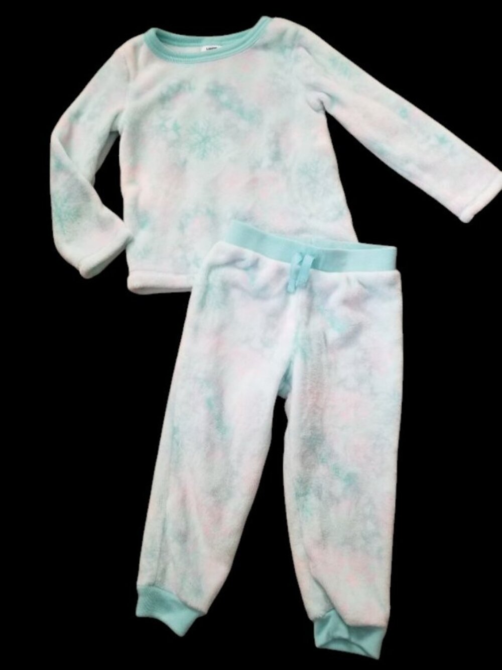 LANDS END Sherbet Green Snowflake Print Plush Fleece Jogging Set Girls Size 4